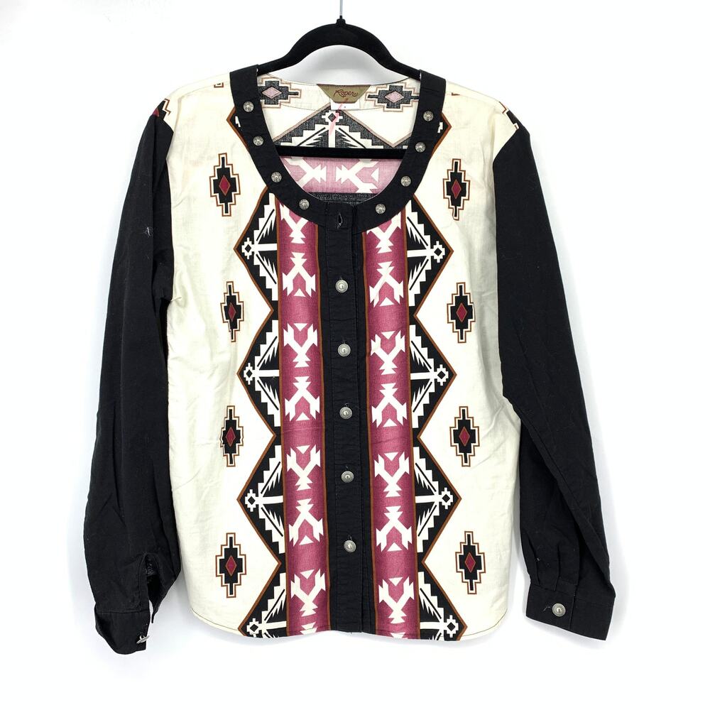 Vintage 90s Roper Southwestern Print Button Front Shirt Women Size Medium